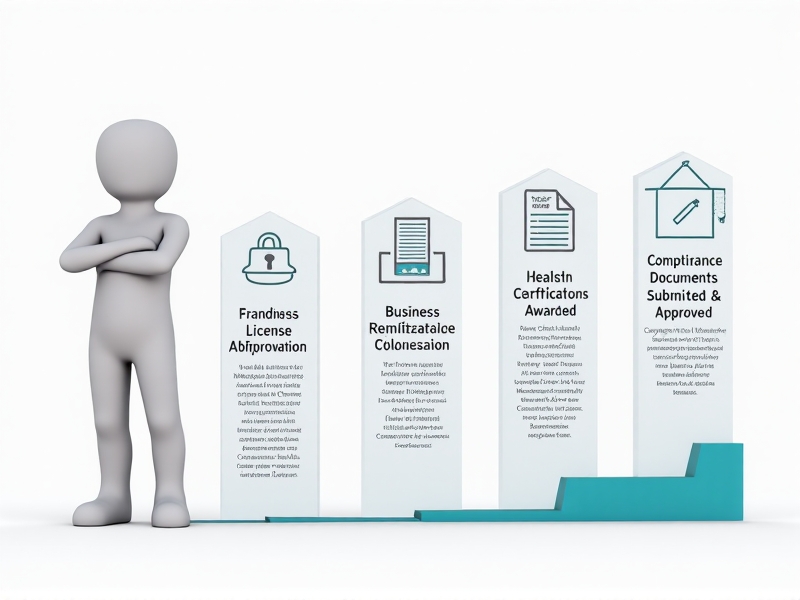 An infographic detailing the key components of a cryotherapy franchise license, including business registration, health certifications, and compliance documents. The image uses a clean, modern design with icons and text for easy understanding.